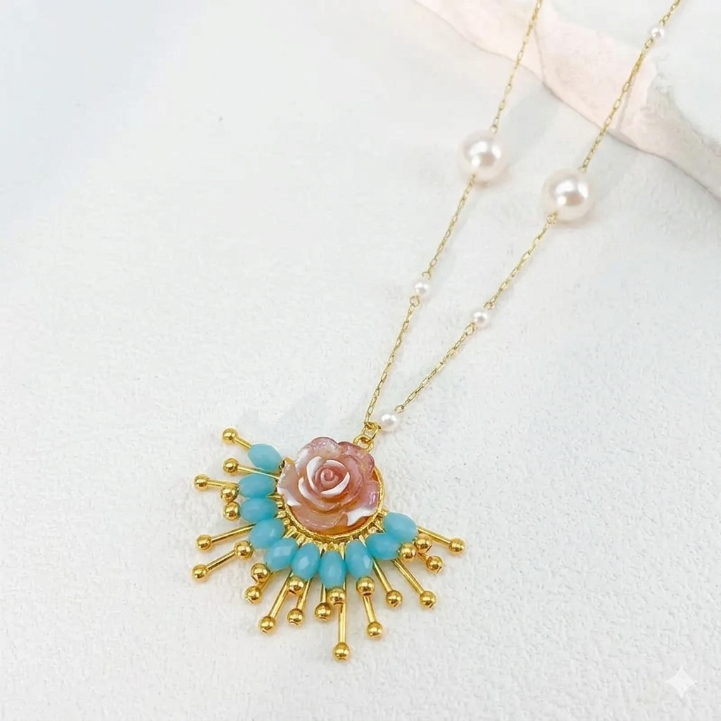 The Azure Ginkgo Blue Necklace SS 304 Anti Tarnish 18K Gold Plated