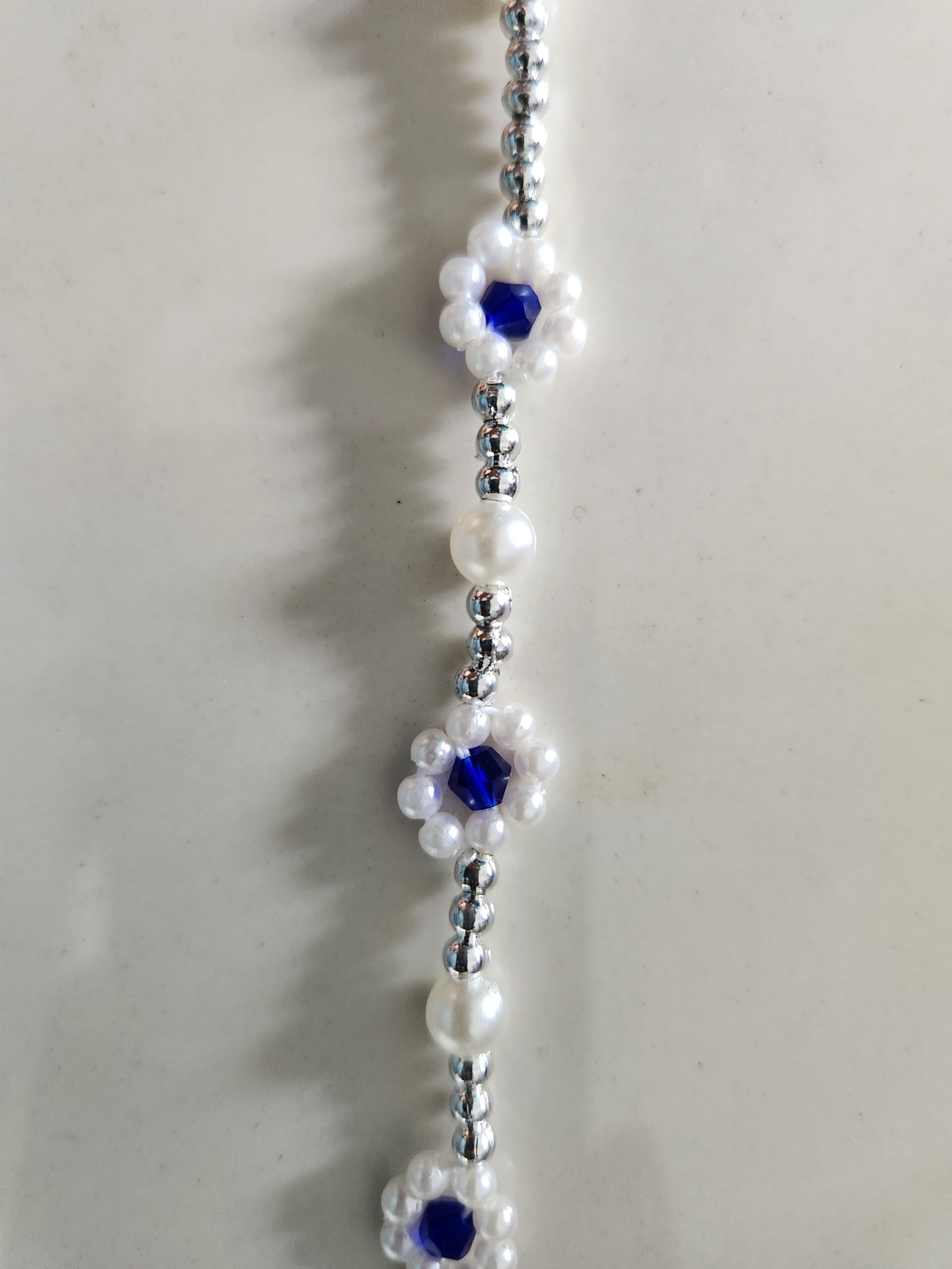 Sapphire Blue Flower Pearl Handmade Bracelet