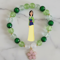 Mulan Inspired - Green Garden & Pink Flower Charm Bracelet